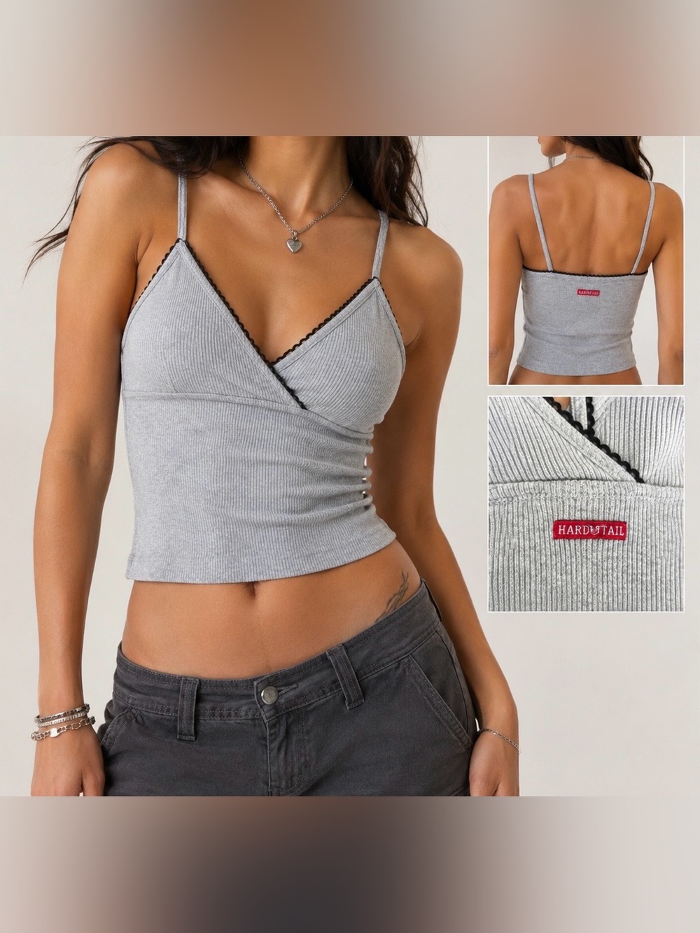 Vintage Hard Tail Forever Gray Ribbed Cami Tank Top Small Made in USA